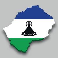 Carte isométrique 3d du lesotho avec drapeau national. vecteur