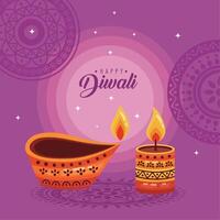 joyeux diwali lettrage carte postale vecteur