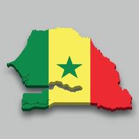 Carte isométrique 3D du Sénégal avec drapeau national. vecteur