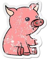 autocollant en détresse d'un cochon de dessin animé dessiné à la main excentrique vecteur