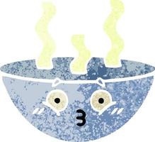 bol de dessin animé de style illustration rétro de soupe chaude vecteur