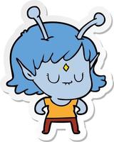 autocollant d'une fille extraterrestre de dessin animé vecteur