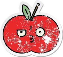 autocollant en détresse d'une pomme rouge de dessin animé mignon vecteur