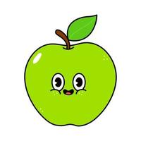 mignon drôle de personnage d'icône de pomme verte. vecteur dessin animé traditionnel dessiné à la main vintage, rétro, icône d'illustration de personnage kawaii. isolé sur fond blanc. concept de personnage de pomme verte