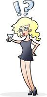 dessin animé confus femme buvant un cocktail vecteur