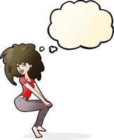 dessin animé femme aux gros cheveux avec bulle de pensée vecteur