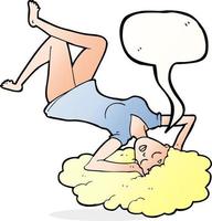 dessin animé femme allongée sur le sol avec bulle de dialogue vecteur