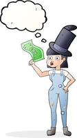 femme de dessin animé à bulle de pensée dessinée à main levée tenant à l'argent vecteur