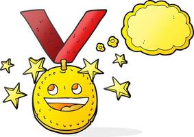 Bulle de pensée dessinée à main levée dessin animé médaille de sport heureux vecteur