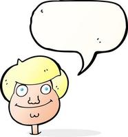 visage de garçon heureux dessin animé avec bulle de dialogue vecteur
