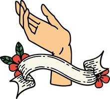 tatouage traditionnel avec bannière d'une main vecteur