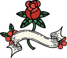 tatouage traditionnel avec bannière de rose vecteur
