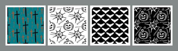 arrière-plans harmonieux d'halloween dans un style différent. ensemble de papier peint de vacances. citrouille, croix et chauves-souris. collection de vecteurs vecteur