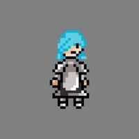 pixel art femme chevalier aux cheveux bleus utiliser le vecteur d'armure de fer