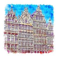 anvers belgique croquis aquarelle illustration dessinée à la main vecteur