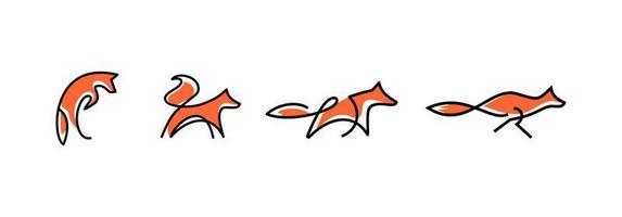dessin vectoriel de renard orange abstrait sautant et courant, conception d'art mural de renard, illustration d'icône de logo de ligne de renards minimale isolée sur fond blanc