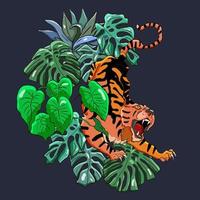affiche de vecteur coloré élégant avec animal sauvage tropical. incroyable grand tigre asiatique.
