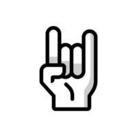 logo de signe de main de roche, icône de vecteur de geste de doigt de main en métal de dessin animé dans le style d'art de ligne à la mode isolé sur fond blanc
