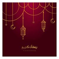 ramadan kareem, icône de la ligne de voeux eid mubarak conception vectorielle minimale et simple avec une belle lanterne rougeoyante et une élégante étoile de croissant de lune pour le fond et la bannière vecteur