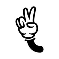 main de paix de style dessin animé, geste de la main signe v pour la victoire ou le symbole ou l'icône du geste de la main de paix. illustration vectorielle sur fond blanc vecteur