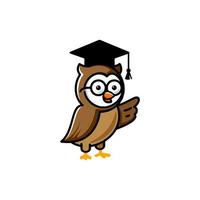 éducation collégiale intelligente chouette oiseau avec diplôme collégial chapeau casquette mascotte conception illustration vecteur dans la conception de style de ligne à la mode