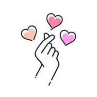 mini je t'aime main clip art en couleur rose, doigt de coeur coréen je t'aime signe icône vecteur dessin au trait illustration autocollant conception médias sociaux, je coeur vous geste