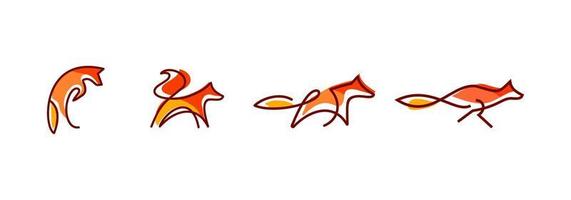 conception d'art mural de renard, dessin au trait de saut et de course abstraits de renard orange, illustration de collection de jeu de logo de ligne de renards minimale isolée sur fond blanc vecteur