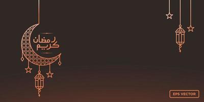 vecteur de fond de lanterne ramadan kareem simple ramadan kareem vecteur de calligraphie arabe, icône de ligne de salutation eid mubarak conception vectorielle minimale avec lanterne rougeoyante de mosquée et croissant de lune suspendu