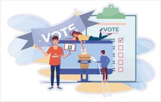 concept d'élections en ligne. de minuscules personnes votant en ligne. urne, bulletin de vote. signe de vote en ligne. la démocratie. élections électroniques.