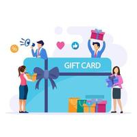 concept de vecteur de carte-cadeau. carte-cadeau et stratégie de promotion, chèque-cadeau, coupon de réduction et concept de certificat-cadeau.