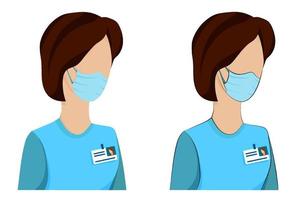 femme médecin en masque médical sur son visage. lutter contre la propagation des virus et des maladies. médecin au travail. vecteur en style cartoon
