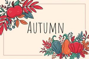 bannière rectangulaire avec décor botanique et mot automne vecteur