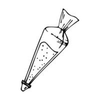 sac à pâtisserie d'outils de cuisine doodles. illustration de silhouette noire vectorielle dessinée à la main sur fond blanc. clipart pour le menu du restaurant, le livre de recettes et le papier peint. vecteur