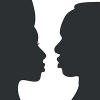 vue de profil de visage masculin et féminin africain. moment de rencontre romantique. silhouette de couple afro-américain. illustration vectorielle vecteur