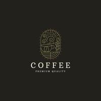 café avec modèle de conception d'icône de logo de style de ligne vecteur plat