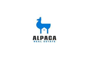 alpaga plat avec idée d'illustration vectorielle de conception de logo de maison vecteur