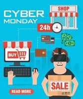 design plat de concept de vente cyber lundi. affiche de promotion du cyber lundi, dépliant, bannière, site Web vecteur