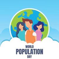 le graphique vectoriel d'illustration d'une communauté se compose de trois personnes, présentant l'arrière-plan de la planète terre, parfait pour la journée mondiale de la population, célébrer, carte de voeux, etc.