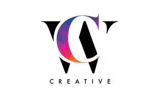 conception de lettre cw avec coupe créative et texture arc-en-ciel colorée vecteur
