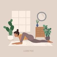 pose de yoga lézard. jeune femme pratiquant la pose de yoga. vecteur