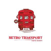bus rétro rouge dessiné à la main isolé sur fond blanc. camion vintage dans le style de croquis. conception d'art pour affiche, écorcheur, bannière. illustration vecteur