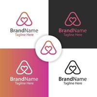 triangle avec logo de soins d'amour simple, lettre initiale un logo de coeur pour le logo de la marque d'entreprise vecteur