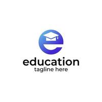 lettre initiale e élément du logo de l'éducation avec l'icône du symbole de la casquette. modèle de conception de logo d'éducation en ligne vecteur