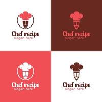 logo d'information de recette de chef avec symbole d'icône de crayon pour l'éducation alimentaire, création de logo d'école de cuisine vecteur