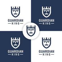 légende du logo du roi gardien bouclier combiné et icône de la couronne symbole défense, royaume, création de logo de caste vecteur