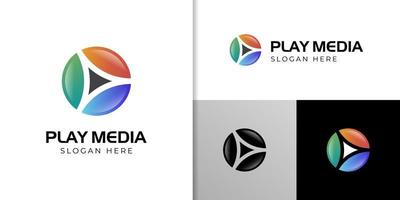 création de logo de bouton de lecture avec symbole de forme de cercle, modèle de logo de médias de technologie moderne vecteur
