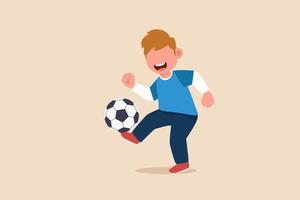 heureux petit garçon jongle avec le ballon de football. concept d'activité de jeu. illustrations vectorielles plates isolées. vecteur