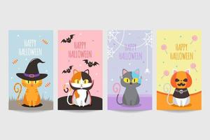 bannière colorée d'halloween joyeux avec un chat mignon portant un costume vecteur