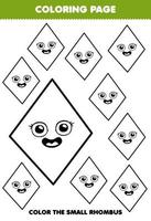 jeu d'éducation pour les enfants coloriage grande ou petite image de forme géométrique losange dessin au trait feuille de travail imprimable vecteur