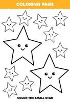 jeu d'éducation pour les enfants coloriage grande ou petite image de forme géométrique étoile dessin au trait feuille de travail imprimable vecteur